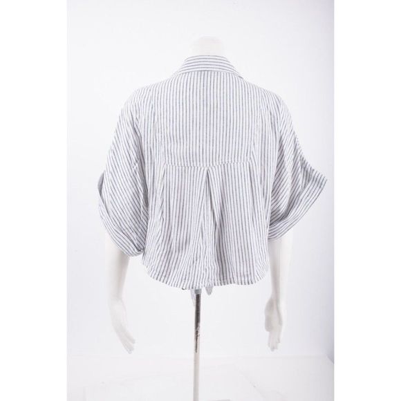 Zara Womens Knotted Blouse Top L White Gray Striped Button Front 2949/027 NWT - Picture 3 of 6